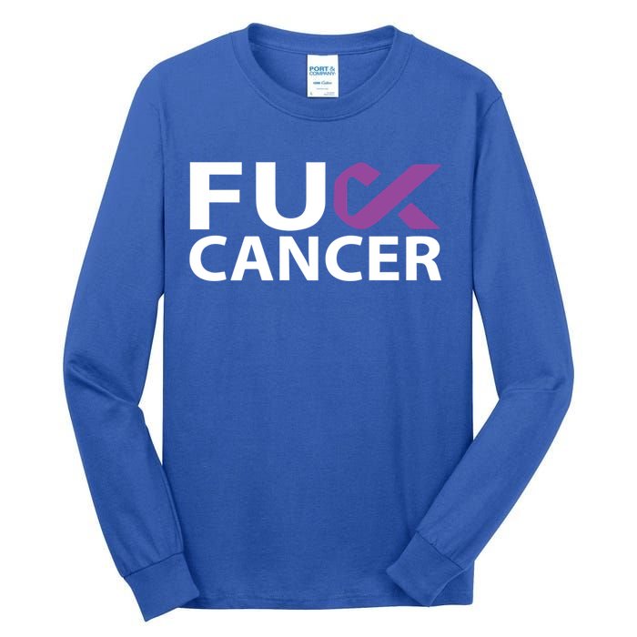 Fuck Pancreatic Cancer F U Fu Purple Ribbon Cancer Awareness Gift Tall Long Sleeve T-Shirt