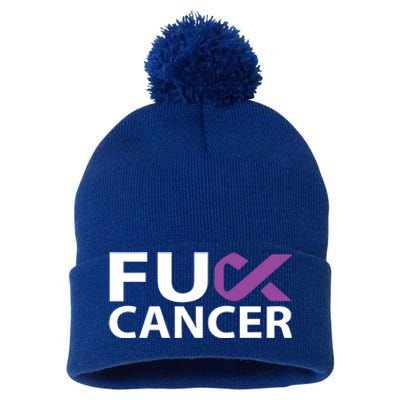 Fuck Pancreatic Cancer F U Fu Purple Ribbon Cancer Awareness Gift Pom Pom 12in Knit Beanie