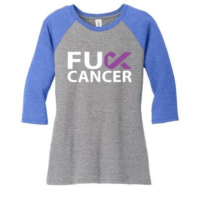 Fuck Pancreatic Cancer F U Fu Purple Ribbon Cancer Awareness Gift Women's Tri-Blend 3/4-Sleeve Raglan Shirt