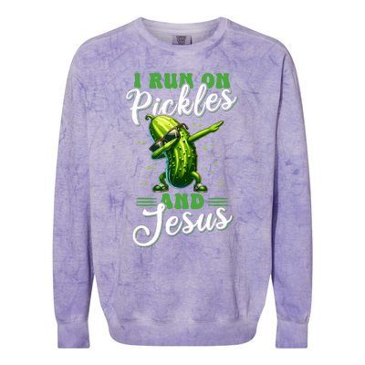 Funny Pickle Cucumber I Run On Pickles And Jesus Colorblast Crewneck Sweatshirt