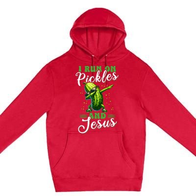 Funny Pickle Cucumber I Run On Pickles And Jesus Premium Pullover Hoodie