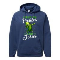 Funny Pickle Cucumber I Run On Pickles And Jesus Performance Fleece Hoodie