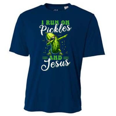 Funny Pickle Cucumber I Run On Pickles And Jesus Cooling Performance Crew T-Shirt