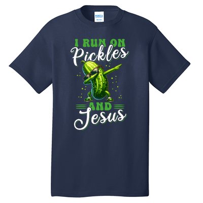 Funny Pickle Cucumber I Run On Pickles And Jesus Tall T-Shirt