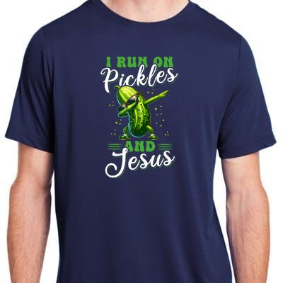 Funny Pickle Cucumber I Run On Pickles And Jesus Adult ChromaSoft Performance T-Shirt