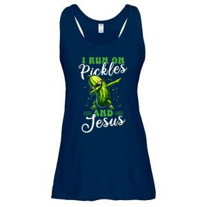 Funny Pickle Cucumber I Run On Pickles And Jesus Ladies Essential Flowy Tank