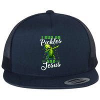 Funny Pickle Cucumber I Run On Pickles And Jesus Flat Bill Trucker Hat