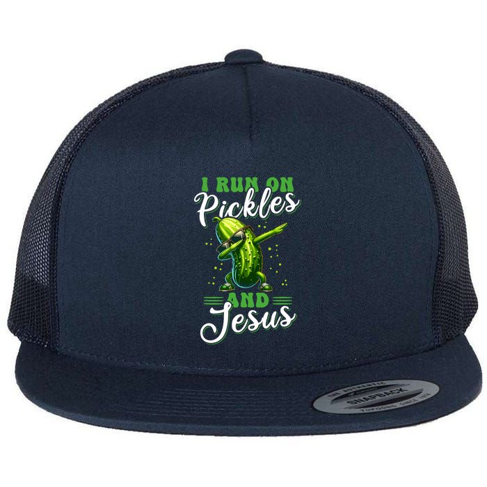Funny Pickle Cucumber I Run On Pickles And Jesus Flat Bill Trucker Hat