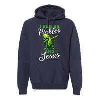 Funny Pickle Cucumber I Run On Pickles And Jesus Premium Hoodie