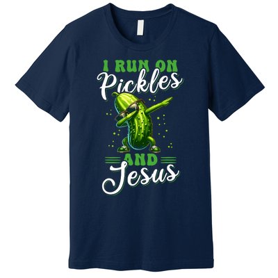 Funny Pickle Cucumber I Run On Pickles And Jesus Premium T-Shirt