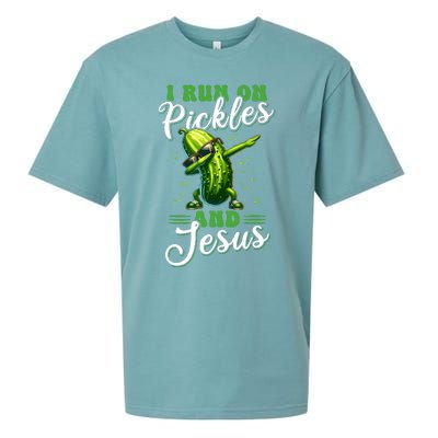 Funny Pickle Cucumber I Run On Pickles And Jesus Sueded Cloud Jersey T-Shirt