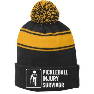 Funny Pickleball Coach With Saying Pickleball Injury Survivor Gift Stripe Pom Pom Beanie