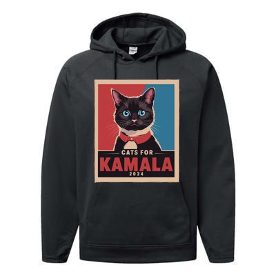 Funny Political Cats For Kamala Gift Performance Fleece Hoodie