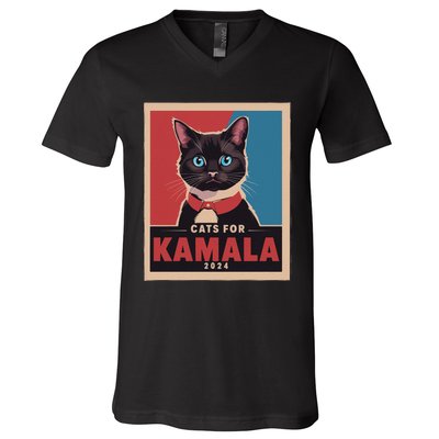 Funny Political Cats For Kamala Gift V-Neck T-Shirt