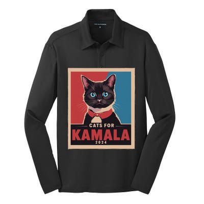 Funny Political Cats For Kamala Gift Silk Touch Performance Long Sleeve Polo