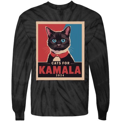 Funny Political Cats For Kamala Gift Tie-Dye Long Sleeve Shirt