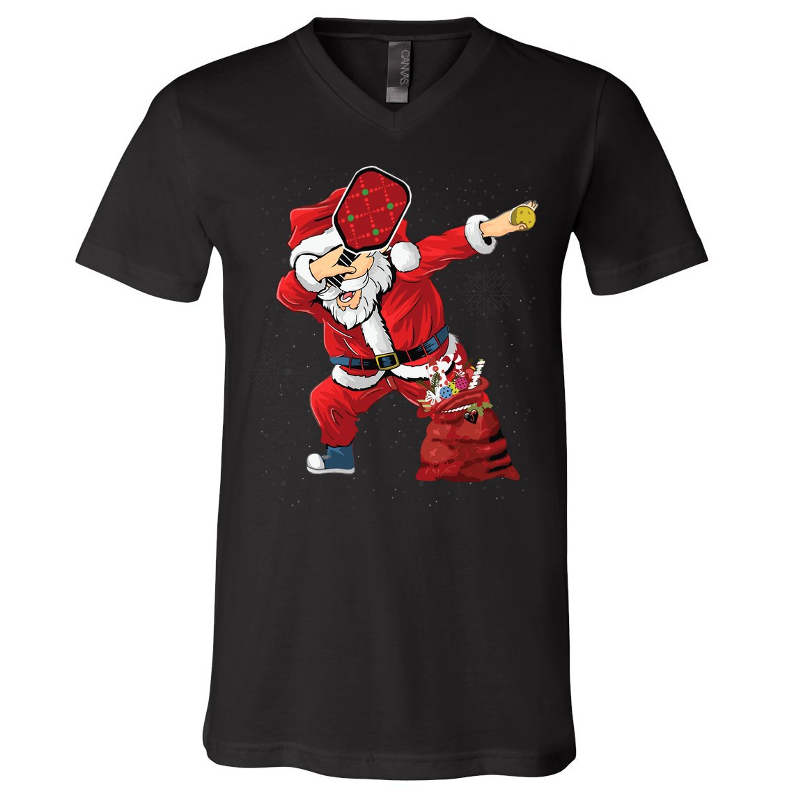 Funny Pickleball Christmas Santa Playing Pickleball V-Neck T-Shirt