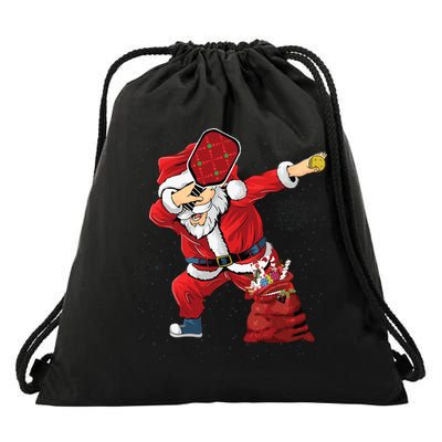 Funny Pickleball Christmas Santa Playing Pickleball Drawstring Bag