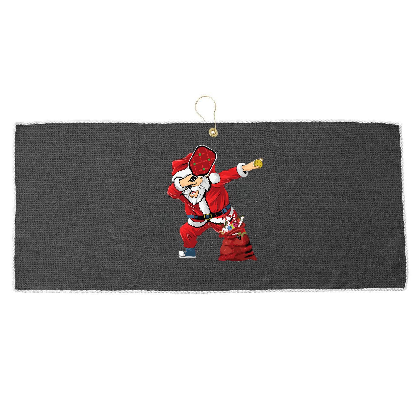Funny Pickleball Christmas Santa Playing Pickleball Large Microfiber Waffle Golf Towel