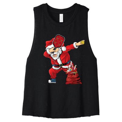 Funny Pickleball Christmas Santa Playing Pickleball Women's Racerback Cropped Tank