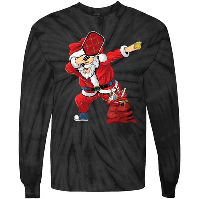 Funny Pickleball Christmas Santa Playing Pickleball Tie-Dye Long Sleeve Shirt