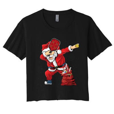 Funny Pickleball Christmas Santa Playing Pickleball Women's Crop Top Tee