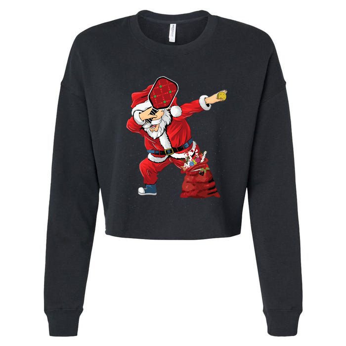 Funny Pickleball Christmas Santa Playing Pickleball Cropped Pullover Crew