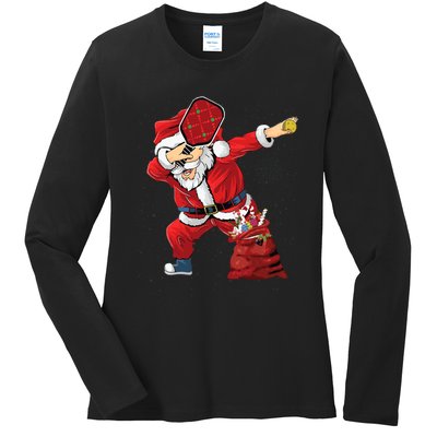 Funny Pickleball Christmas Santa Playing Pickleball Ladies Long Sleeve Shirt