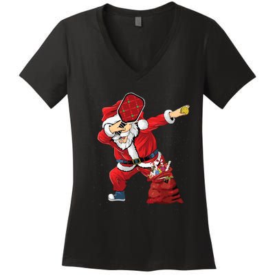 Funny Pickleball Christmas Santa Playing Pickleball Women's V-Neck T-Shirt