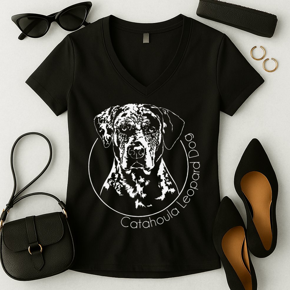 Funny Proud Catahoula Leopard Dog Portrait Gift Present Women's V-Neck T-Shirt