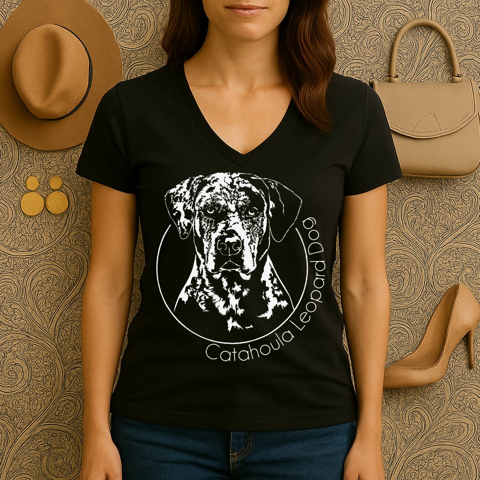 Funny Proud Catahoula Leopard Dog Portrait Gift Present Women's V-Neck T-Shirt