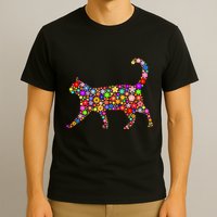 Floral Pattern Cat  Floral Cat Silhouette T-Shirt