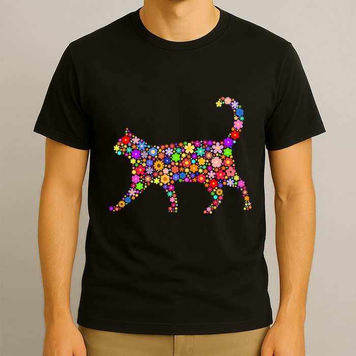 Floral Pattern Cat  Floral Cat Silhouette T-Shirt