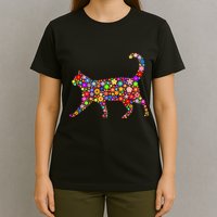 Floral Pattern Cat  Floral Cat Silhouette T-Shirt