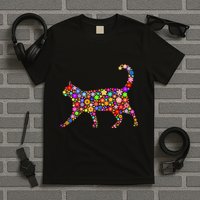 Floral Pattern Cat  Floral Cat Silhouette T-Shirt