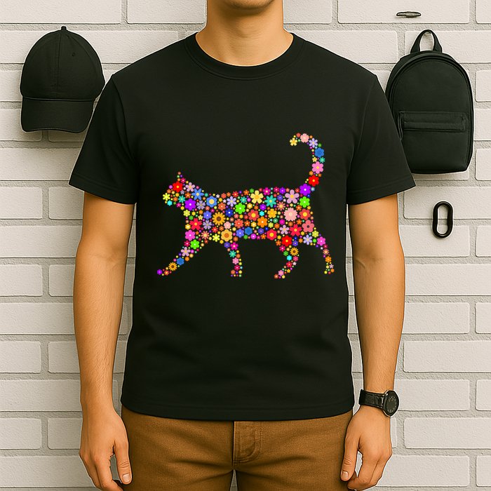 Floral Pattern Cat  Floral Cat Silhouette T-Shirt