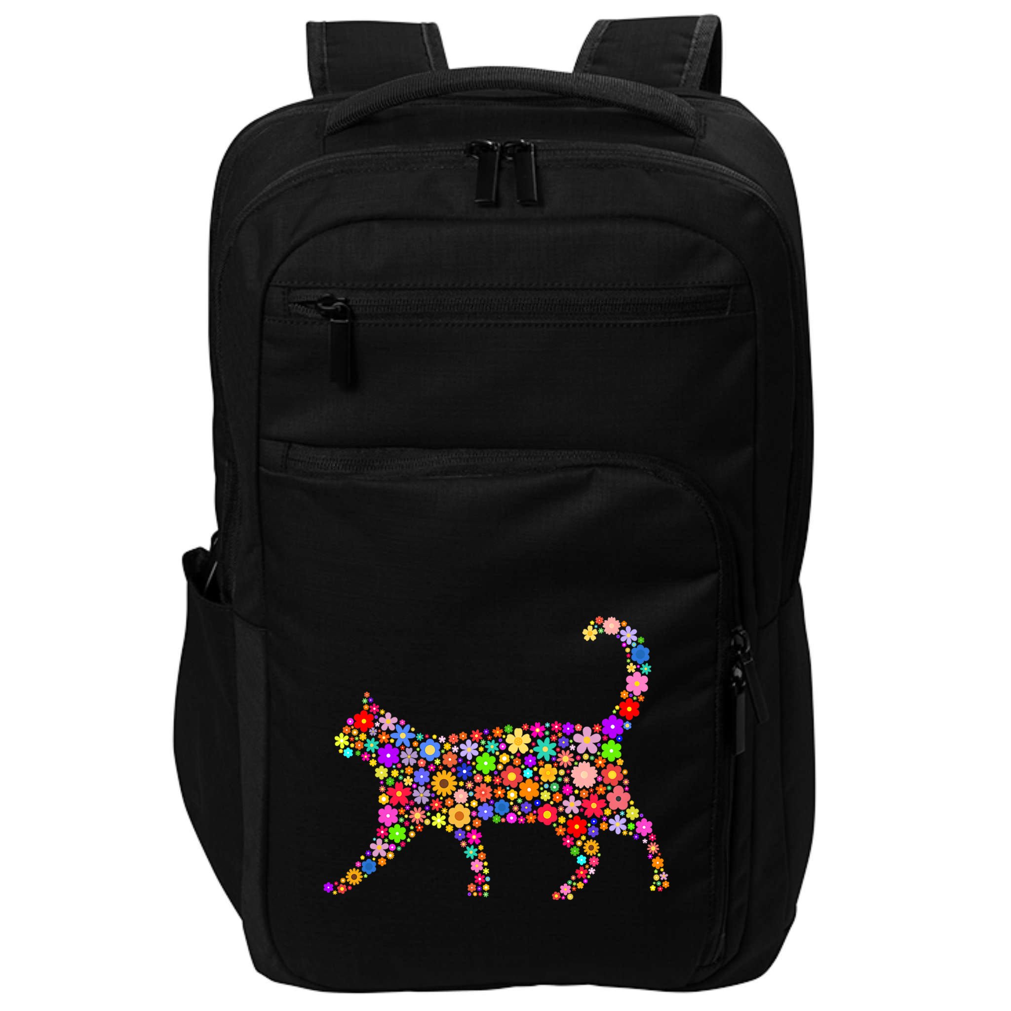 Floral Pattern Cat  Floral Cat Silhouette Impact Tech Backpack