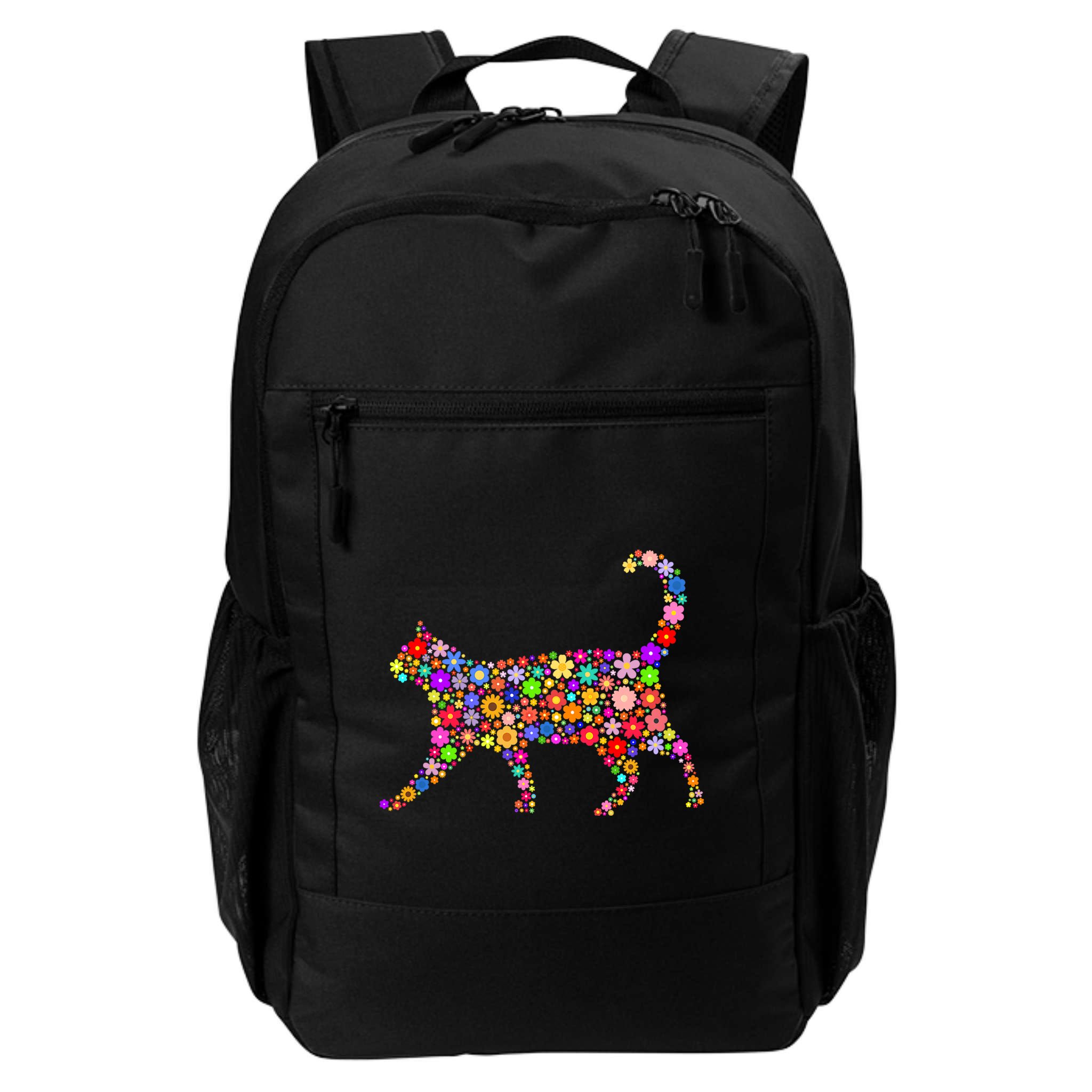 Floral Pattern Cat  Floral Cat Silhouette Backpack