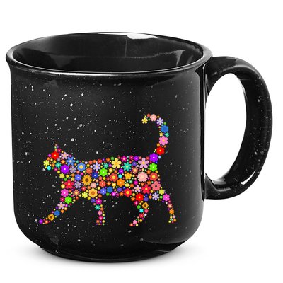 Floral Pattern Cat  Floral Cat Silhouette 15oz Campfire Ceramic Mug