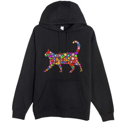 Floral Pattern Cat  Floral Cat Silhouette Premium Pullover Hoodie