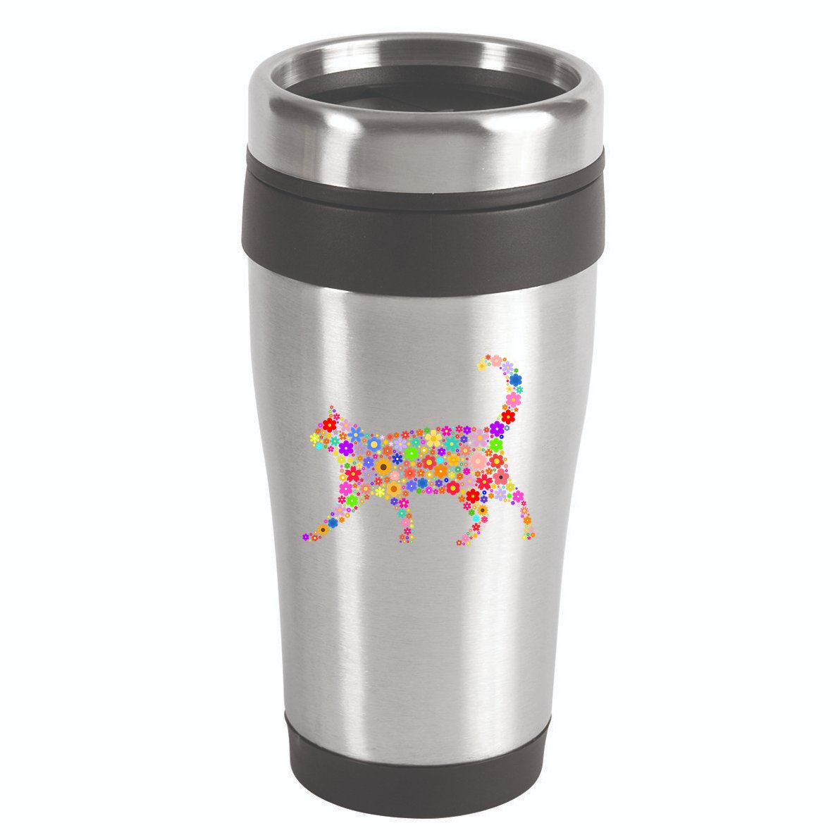 Floral Pattern Cat  Floral Cat Silhouette 16oz Travel Tumbler