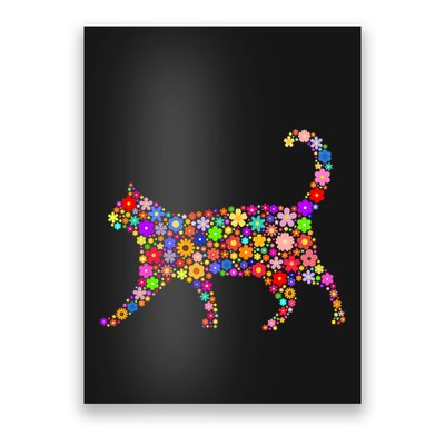 Floral Pattern Cat  Floral Cat Silhouette Poster