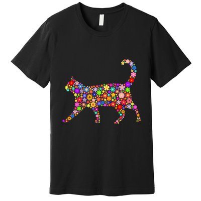 Floral Pattern Cat  Floral Cat Silhouette Premium T-Shirt