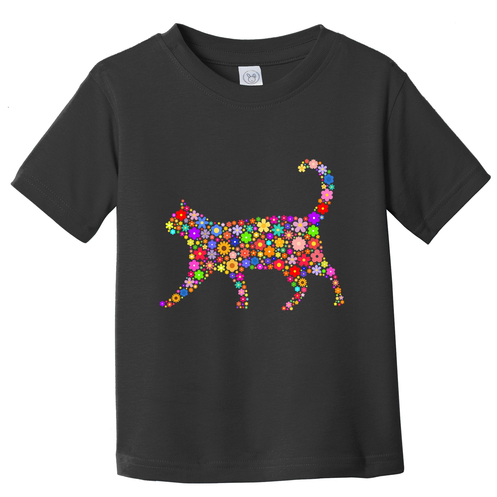 Floral Pattern Cat  Floral Cat Silhouette Toddler T-Shirt