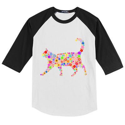 Floral Pattern Cat  Floral Cat Silhouette Kids Colorblock Raglan Jersey