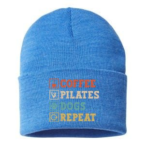 Funny Pilates Coffee Pilates Dogs Repeat Pilates Lover Gift Sustainable Knit Beanie