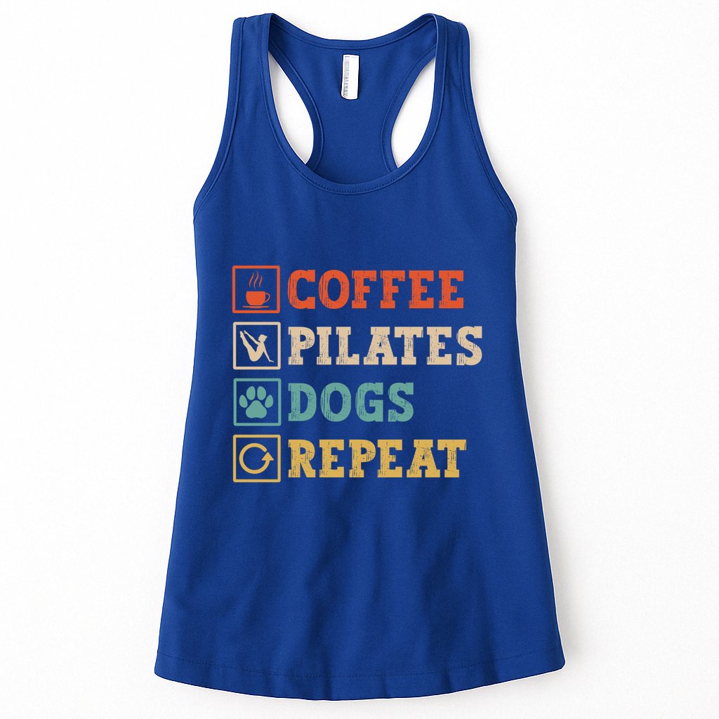 Funny Pilates Coffee Pilates Dogs Repeat Pilates Lover Gift Womens Tank Top