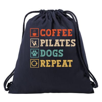 Funny Pilates Coffee Pilates Dogs Repeat Pilates Lover Gift Drawstring Bag