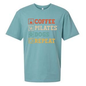 Funny Pilates Coffee Pilates Dogs Repeat Pilates Lover Gift Sueded Cloud Jersey T-Shirt