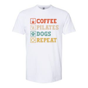 Funny Pilates Coffee Pilates Dogs Repeat Pilates Lover Gift Softstyle CVC T-Shirt